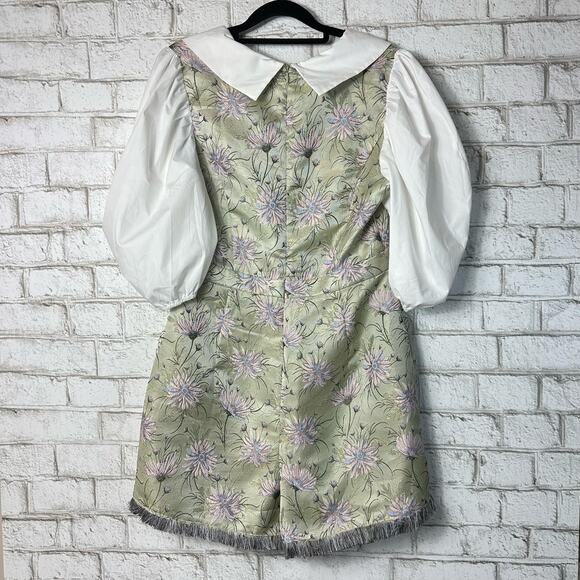 Anthropologie Floral Puff Sleeve Romper - Green and White - Picture 3 of 9